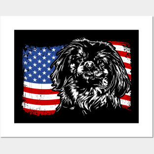 Proud Pekingese American Flag patriotic dog Posters and Art